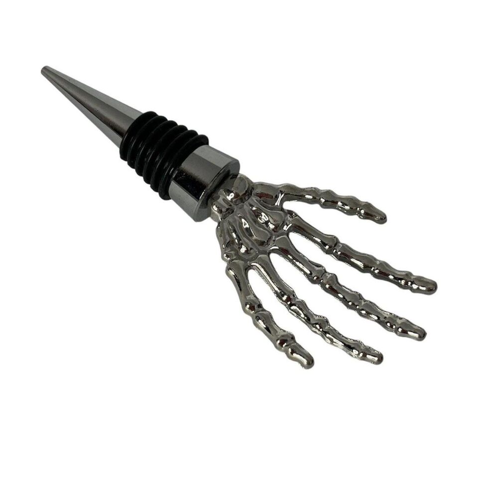 Skeleton Hand Wine Bottle Stopper Silver Tone Gothic Halloween Barware